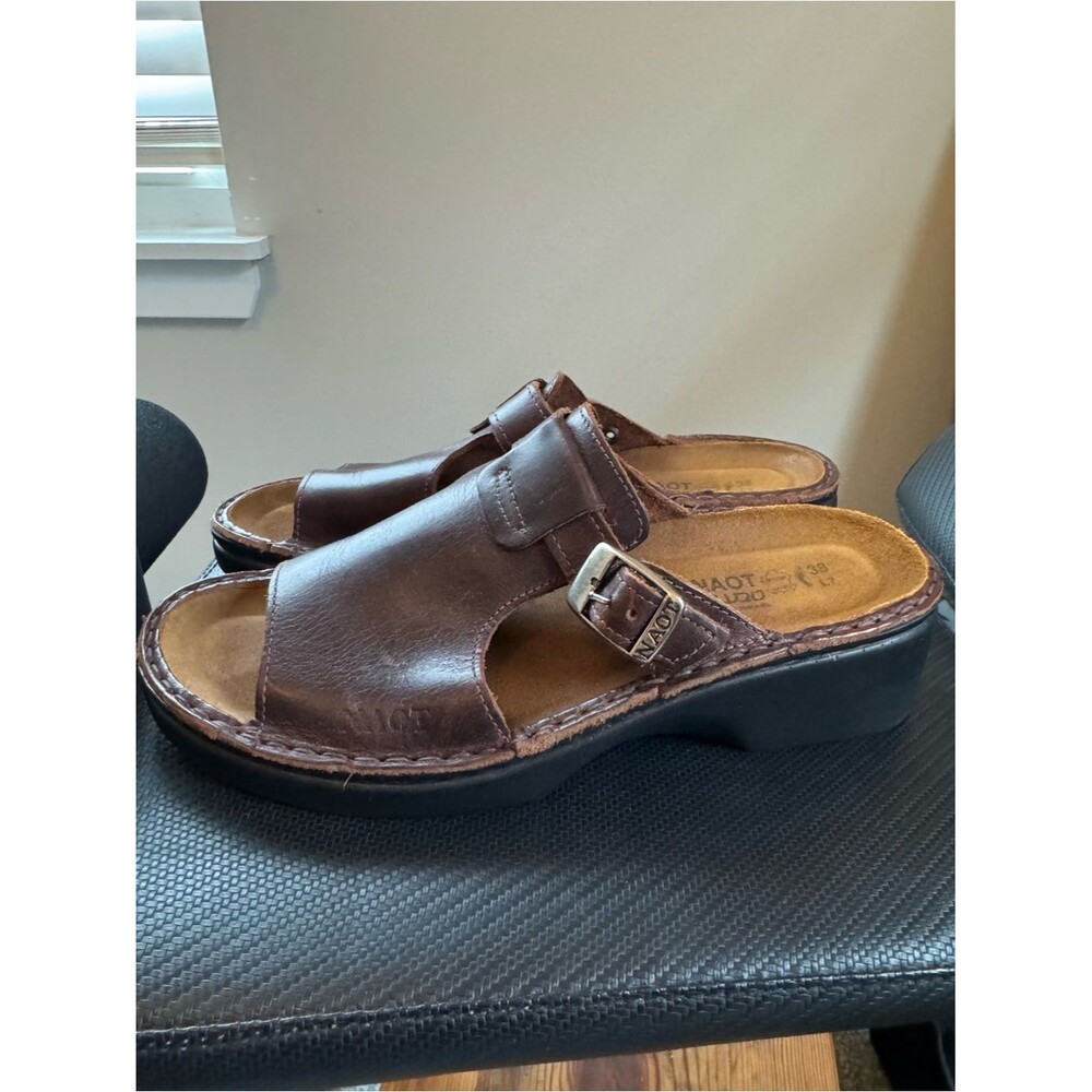 NAOT Brown Leather Slide Sandals Buckle Clogs Mules Size 38